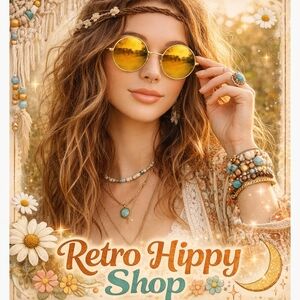 Retro Hippie Round Sunglasses Gold Frame Yellow Lenses Festival Boho